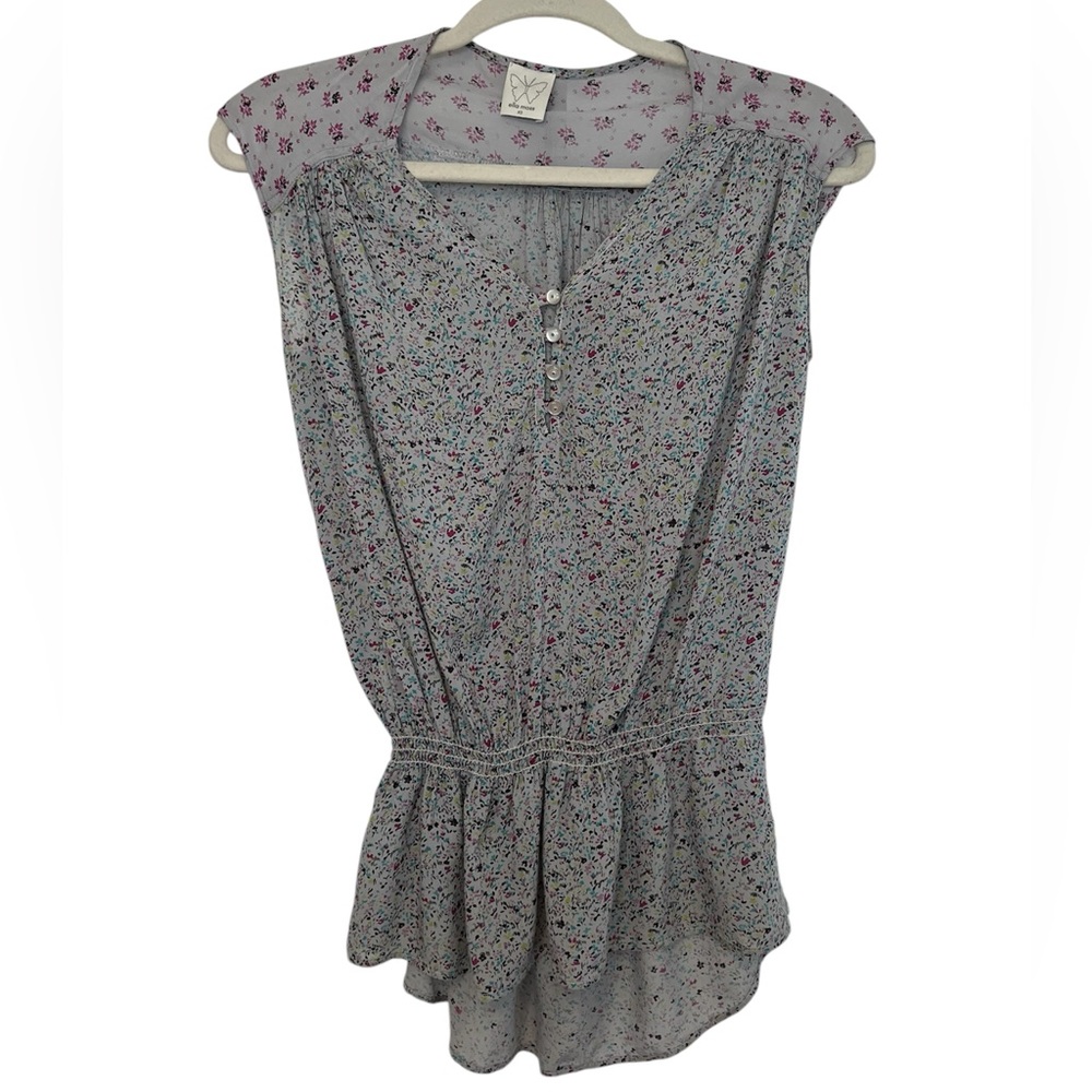 Floral V-Neck Ella Moss Short Sleeve Top (Size XS)